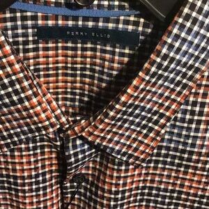 Perry Ellis Men's Checkered Shirt - Black, White, Orange